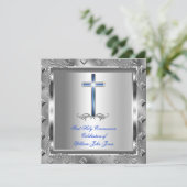 Jongen eerste Heilige Communie Silver Royal Blue 6 Kaart (Staand voorkant)