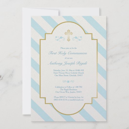 Jongen Eerste Heilige Communie Uitnodiging Blauwe  (Voorkant)