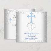 Jongen eerste Heilige Communie White Blue Kaart (Voorkant / Achterkant)