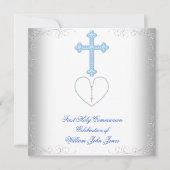 Jongen eerste Heilige Communie White Blue Kaart (Voorkant)