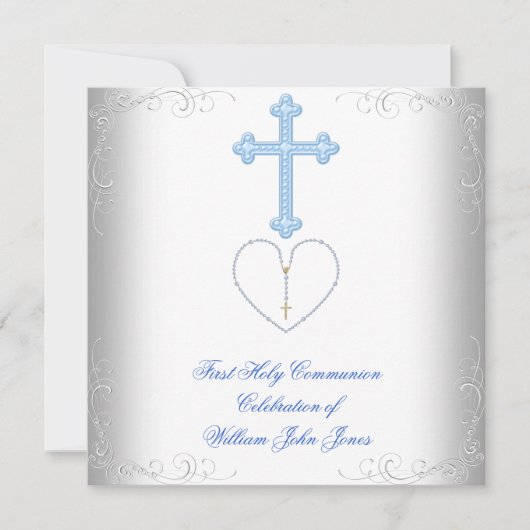 Jongen eerste Heilige Communie White Blue Kaart (Voorkant)