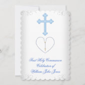 Jongen eerste Heilige Communie White Blue Silver Kaart (Voorkant)