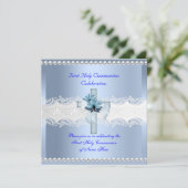 Jongen eerste Heilige Communie White Lace Blue Pea Kaart (Staand voorkant)