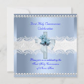 Jongen eerste Heilige Communie White Lace Blue Pea Kaart (Voorkant)