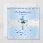 Jongen eerste Heilige Communie Witte Lace Blue Pea Kaart (Voorkant)