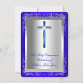 Jongen Eerste Heilige Communie Zilver Royal Blue R Kaart (Voorkant)