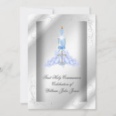 Jongen eerste Heilige Communie Zilveren Blauwe Boy Kaart (Voorkant)
