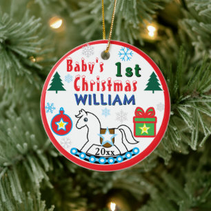 Jongen eerste kerst FOTO Witte Paard Keramisch Ornament