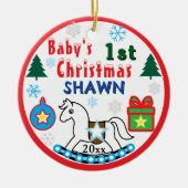 Jongen eerste kerst witte paard vrede keramisch ornament (Voorkant)