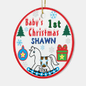 Jongen eerste kerst witte paard vrede keramisch ornament (Links)