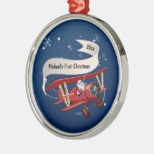 Jongen Eerste Kerstman Vliegtuig Gepersonaliseerd Metalen Ornament (Links)