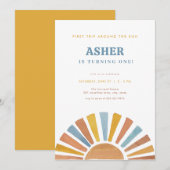 Jongen eerste reis rond de zon verjaardag uitnodig kaart (Voorkant / Achterkant)