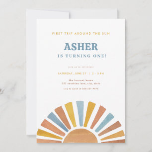 Jongen eerste reis rond de zon verjaardag uitnodig kaart