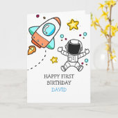 Jongen Eerste Verjaardag Astronaut Buitenste Ruimt Kaart (Gele Bloem)