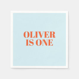 Jongen eerste verjaardag blauw en rood modern servet