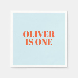 Jongen eerste verjaardag blauw en rood modern servet