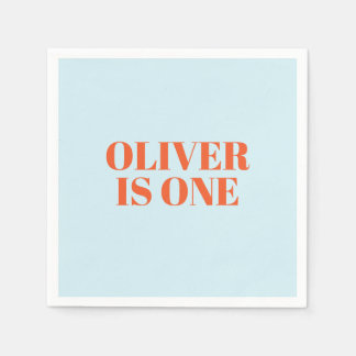 Jongen eerste verjaardag blauw en rood modern servet