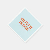 Jongen eerste verjaardag blauw en rood modern servet (Hoek)