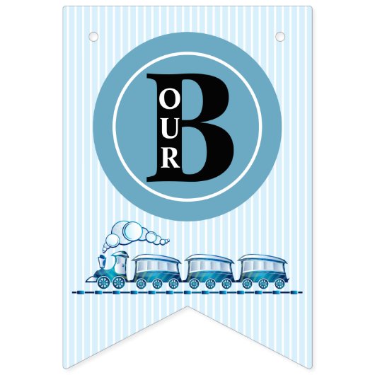 Jongen Eerste Verjaardag Blauwe Treinen Vlaggetjes (Eerste vlag)