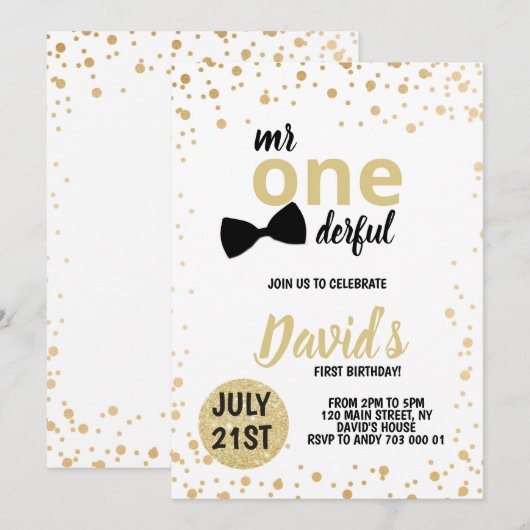 Jongen, eerste verjaardag de heer Onederful First Kaart (Voorkant / Achterkant)