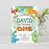 Jongen Eerste Verjaardag Dinosaurus 1e Verjaardag  Kaart (Staand voorkant)