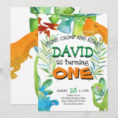 Jongen Eerste Verjaardag Dinosaurus 1e Verjaardag  Kaart (Voorkant / Achterkant)