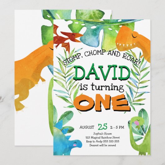 Jongen Eerste Verjaardag Dinosaurus 1e Verjaardag  Kaart (Voorkant / Achterkant)