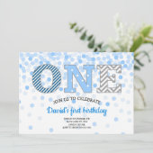 Jongen eerste verjaardag één Confetti Chevron Blue Kaart (Staand voorkant)