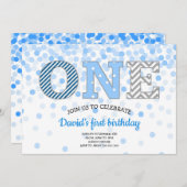 Jongen eerste verjaardag één Confetti Chevron Blue Kaart (Voorkant / Achterkant)
