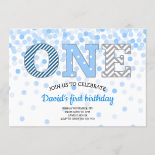 Jongen eerste verjaardag één Confetti Chevron Blue Kaart