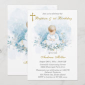 Jongen eerste verjaardag en doop kaart (Voorkant / Achterkant)