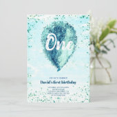 Jongen eerste verjaardag Glitter Blue ballon Kaart (Staand voorkant)