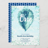 Jongen eerste verjaardag Glitter Blue ballon Kaart (Voorkant / Achterkant)