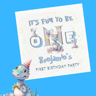 Jongen Eerste Verjaardag Leuk Een Dinosaurus Lunch Servet