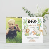 Jongen eerste verjaardag met Foto Safari Wild One Kaart (Staand voorkant)