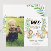 Jongen eerste verjaardag met Foto Safari Wild One Kaart (Voorkant / Achterkant)
