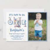 Jongen Eerste Verjaardag Plezier Een Dinosaurus 1e Kaart (Voorkant)