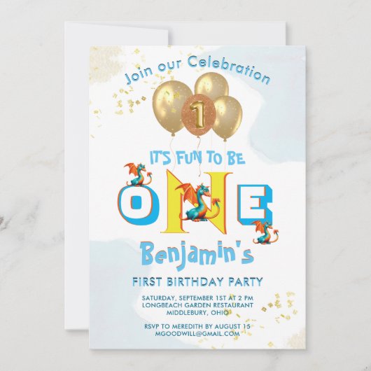 Jongen Eerste Verjaardag Plezier Een Dinosaurus Kaart (Voorkant)