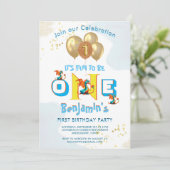 Jongen Eerste Verjaardag Plezier Een Dinosaurus Kaart (Staand voorkant)