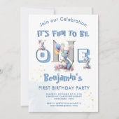 Jongen Eerste Verjaardag Plezier Een Dinosaurus Kaart (Voorkant)