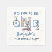 Jongen Eerste Verjaardag Plezier Een Dinosaurus Servet (Voorkant)