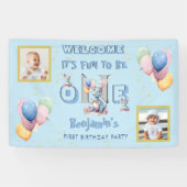 Jongen Eerste Verjaardag Plezier Een Dinosaurus Spandoek (Horizontaal)