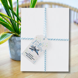 Jongen eerste verjaardag straaljager vliegtuig bla cadeaulabel