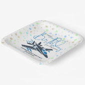 Jongen eerste verjaardag straaljager vliegtuig bla papieren bordje (Gebogen)