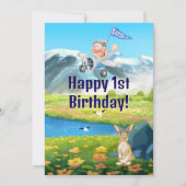 Jongen Eerste Verjaardag Teddy Bear Vliegtuigberge Feestdagenkaart (Voorkant)