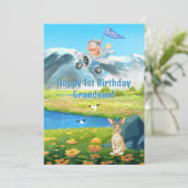 Jongen Eerste Verjaardag Teddybeer Vliegtuig Klein Feestdagenkaart (Staand voorkant)