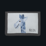 Jongen eerste Wallet Blue Giraffe met naam Drievoud Portemonnee<br><div class="desc">De portemonnee van deze schattige jongen is voorzien van een blauwe waterverf giraffe en heeft plaats voor jou om de naam van je kleine jongen toe te voegen. Ideaal voor de eerste portemonnee van je peuter! Bekijk de rest van ons collectie voor andere schattige blauwe safari dieren!</div>