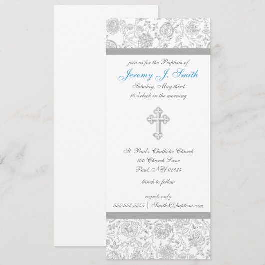 Jongen Elegant Cross Christening Uitnodigingen (Voorkant / Achterkant)