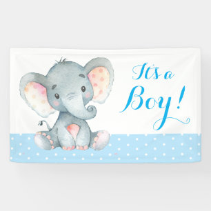 Jongen Elephant Baby shower Blue Banner