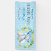 Jongen Elephant Baby shower Blue en Grey Banner (Verticaal)
